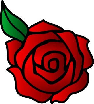 a red rose with green leaves