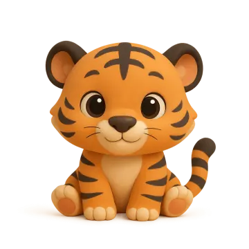 a stuffed tiger sitting on top of a white surface