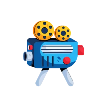 an illustration of a video camera with film reels
