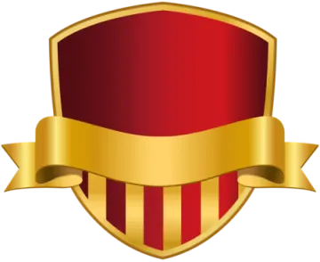 a red and gold shield with a golden ribbon
