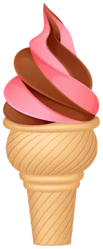 an ice cream cone with chocolate and pink frosting