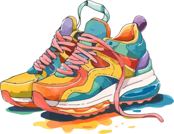 a pair of colorful sneakers on a white background