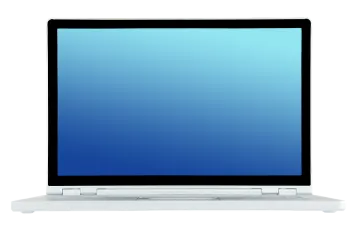 an open laptop computer with a blue screen