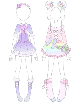 a drawing of two girls in different outfits