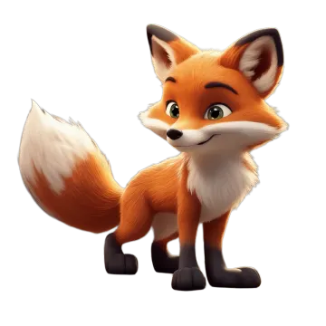 a cartoon fox with green eyes and brown fur