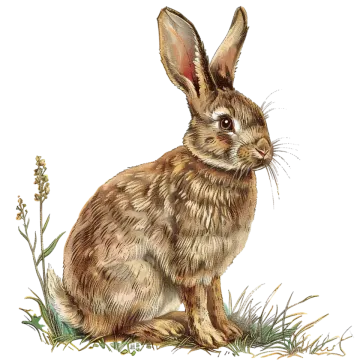 a drawing of a rabbit sitting in the grass