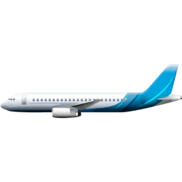 a blue and white airplane on a white background