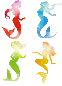 watercolor mermaid silhouettes on white background