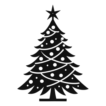 a black and white silhouette of a christmas tree