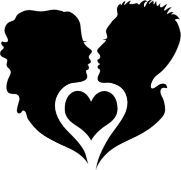a silhouette of a man and woman with a heart