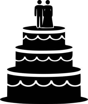 a black and white silhouette of a wedding cake