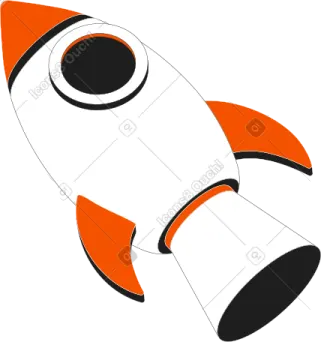 an orange and black rocket with a white background