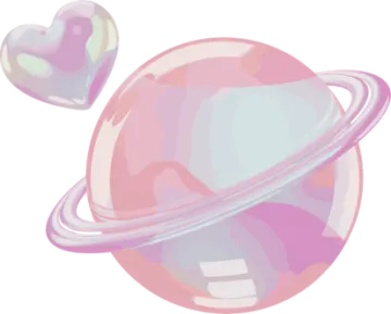 a pink planet with two hearts on it