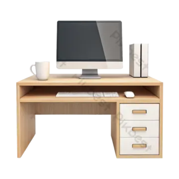 a computer desk with drawers and a monitor