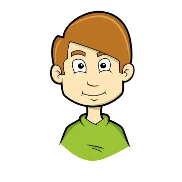a cartoon boy with brown hair and green shirt