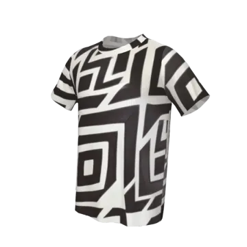 a black and white t - shirt with geometric design