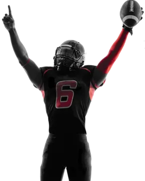 a silhouette of a football player with his arms up