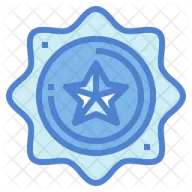 a blue badge with a star in the middle