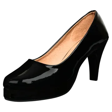 a woman's black high heel shoe