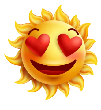 a smiling sun with hearts in its eyes