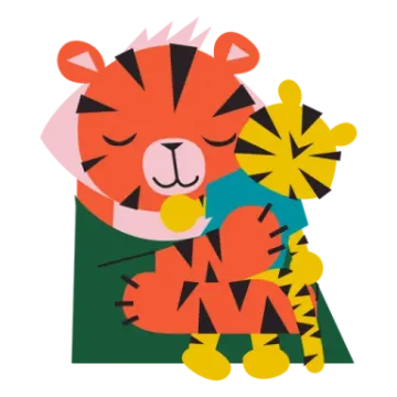 an illustration of a tiger with flowers in its mouth