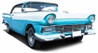 a blue and white car on a white background