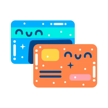 two credit cards with faces drawn on them