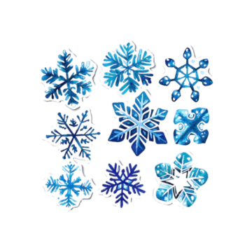 a set of blue and white snowfls