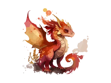 a small red dragon with orange and yellow wings