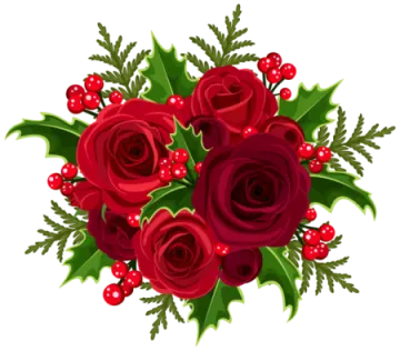 a bouquet of red roses with holly and berries