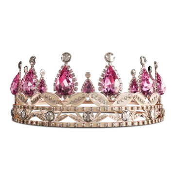 a crown ring with pink stones and diamonds