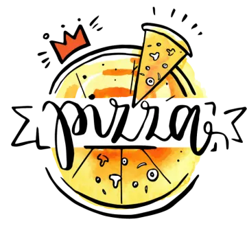a slice of pizza with the word pizza written on it
