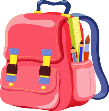 a pink backpack with school supplies on it