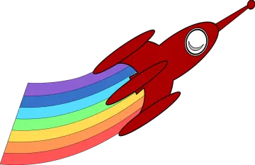 a rocket with a rainbow colored tail