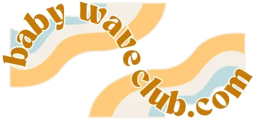 a pair of orange and blue waves with the words