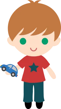 a boy holding a toy car