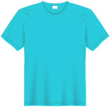 an aqua blue t - shirt on a white background