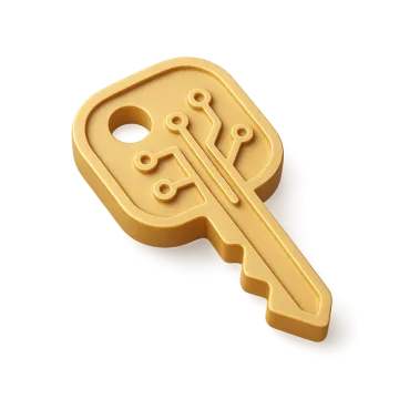a golden key on a white background