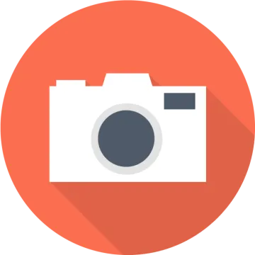a camera icon with a long shadow