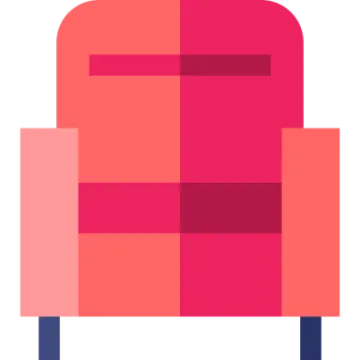 a red chair with blue legs