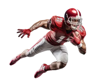 a football player running with the ball in his hand