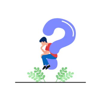a person is standing in front of a question sign