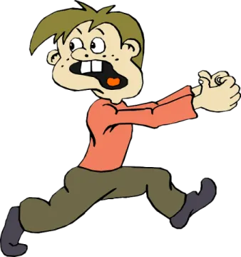 a cartoon boy running with his mouth open