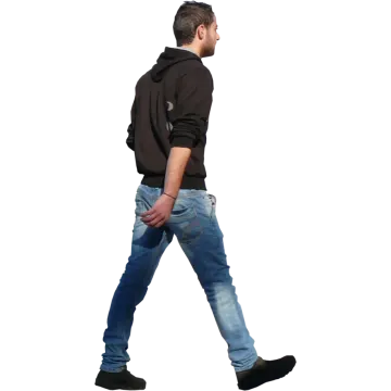 a man walking with his back to the camera