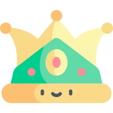 a green and yellow crown with a smiling face