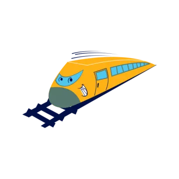 a yellow train with a blue nose