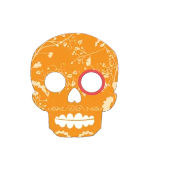 an orange and white skull with floral design on it