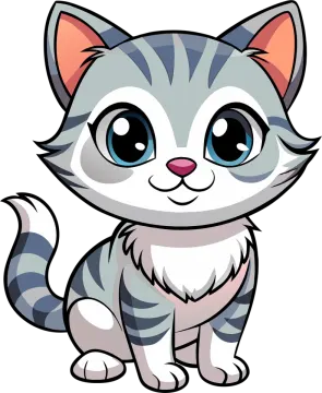a cute kitten with big eyes sitting down