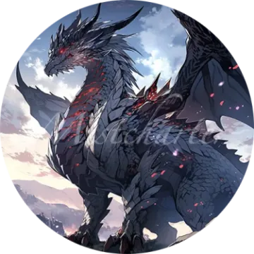 an image of a black dragon with red eyes