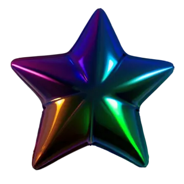 a star shaped foil balloon in rainbow colors